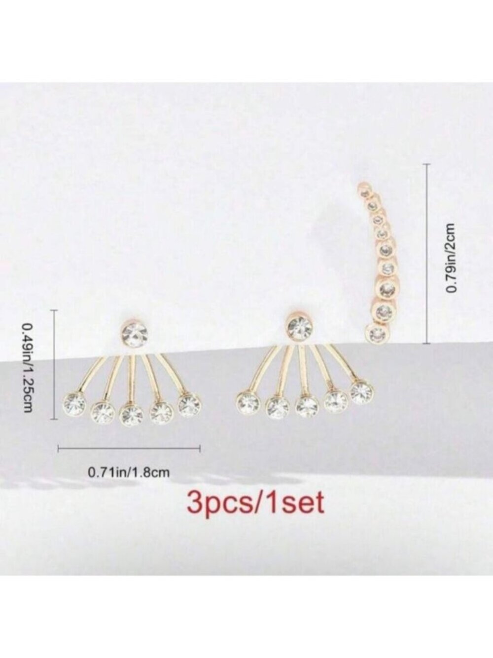 Gold 3pc Rhinestone Jacket Earrings - Picture 4 of 4